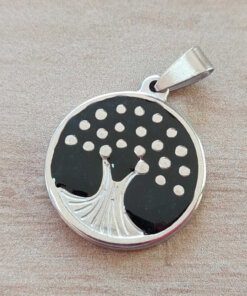 DIJE DE ACERO ARBOL DE LA VIDA ESMALTADO NEGRO 25 MM