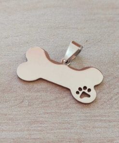 DIJE DE ACERO HUESO PARA GRABAR CON HUELLA CALADA. MEDIDAS 32 X 16 MM. ESPESOR 1 MM