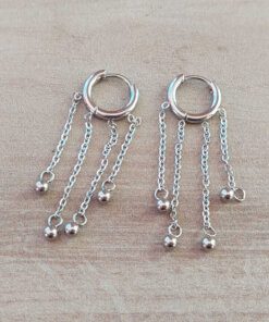 ARO DE ACERO ARGOLLA 10 MM CON BISAGRA Y TIRAS DE CADENAS CON BOLITAS, LARGO TOTAL 40 MM