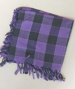 PAÑUELO VISCOSA, ESCOCES Y LUREX HINDU DESFLECADO VIOLETA Y NEGRO 1M X 1M
