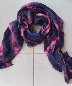 PASHMINA DESFLECADA BATIK CON LENTEJUELAS VIOLETA Y FUCSIA. 140 X 170 CM.