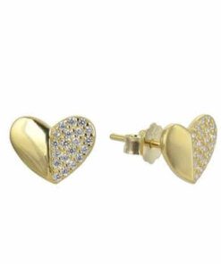 ARO PLATA BAÑADA EN ORO CORAZÓN C/ZIRCON. PESO APROX 1.20 GR.