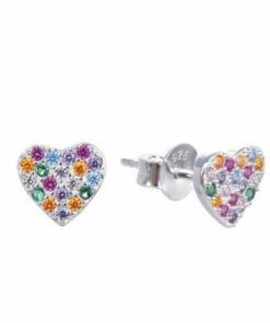 ARO PLATA CORAZÓN C/ZIRCONES MULTICOLOR. PESO APROX 1.00 GR.