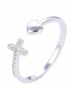 ANILLO PLATA REGULABRE CORAZÓN Y CRUZ CON ZIRCONES. PESO APROX. 1.15 GRS.