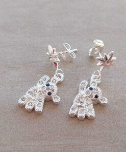 ARO DE ACERO BLANCO ESTRELLA C/STRASS Y OSO C/STRASS COLGANTE. LARGO TOTAL 25 MM
