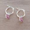ARO DE ACERO BLANCO ARGOLLA 14 MM CON DIJE LABIOS CON STRASS FUCSIA. LARGO TOTAL 24 MM