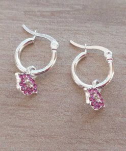 ARO DE ACERO BLANCO ARGOLLA 14 MM CON DIJE LABIOS CON STRASS FUCSIA. LARGO TOTAL 24 MM