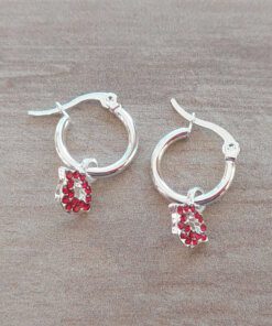 ARO DE ACERO BLANCO ARGOLLA 14 MM CON DIJE LABIOS CON STRASS ROJO. LARGO TOTAL 24 MM