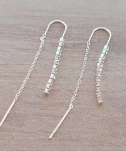 ARO DE ACERO BLANCO TIRA DE STRASS BLANCO COLGANTE CON CADENA ESPEJITO Y ALFILER PASANTE. LARGO TOTAL 65 MM