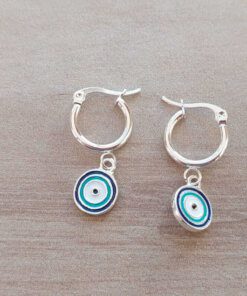 ARO DE ACERO BLANCO ARGOLLA 15 MM CON DIJE OJO ESMALTADO COLGANTE. LARGO TOTAL 31 MM