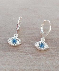 ARO DE ACERO BLANCO BRISURA CON DIJE OJO C/STRASS. LARGO TOTAL 23 MM