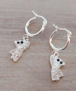 ARO DE ACERO BLANCO ARGOLLA 14 MM CON DIJE OSO CON STRASS BLANCO. LARGO TOTAL 36 MM