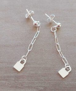 ARO DE ACERO BLANCO BOLITA CON TIRA DE CADENA Y CANDADO COLGANTE. LARGO TOTAL 35 MM