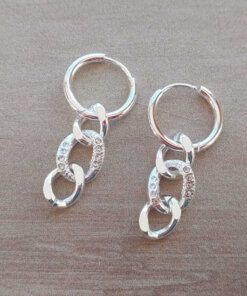 ARO DE ACERO BLANCO ARGOLLA 1.5 BISAGRA CON 3 ESLABONES GRUMET Y 1 C/STRASS. LARGO TOTAL 35 MM