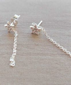 ARO DE ACERO BLANCO ESTRELLA C/STRASS Y TIRA DE CADENA COLGANTE. LARGO TOTAL 35 MM