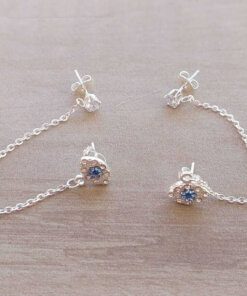 ARO DE ACERO BLANCO CUBIK 4 MM Y OJO TURCO C/STRASS DOBLE PASANTE CON CADENA ESPEJITO