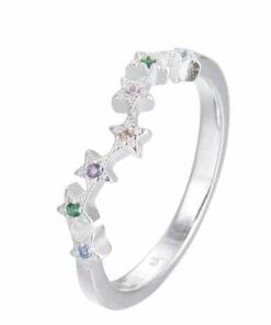 ANILLO PLATA ESTRELLAS Y ZIRCONES MULTICOLOR. PESO APROX. 1.89 GRS.