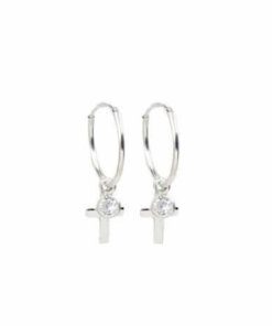 ARO PLATA ARGOLLA 1.2 X 16 MM CON DIJE CRUZ Y PUNTO DE LUZ COLGANTE. PESO APROX 1.10 GR.