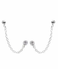 ARO PLATA DOBLE PASANTE BOLITA Y PUNTO DE LUZ UNIDOS POR CADENA ESPEJITO. PESO APROX 1.90 GR.