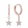 ARO PLATA BAÑADA ORO ROSÉ HUGGIES 14 MM CON ZIRCONES Y DIJE ESTRELLA C/ZIRCONES. PESO APROX 2.49 GRS.