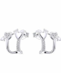 ARO PLATA DOBLE CORAZÓN FLECHADO C/ZIRCONES. PESO APROX 1.60 GR.