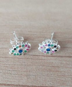 ARO DE ACERO BLANCO FIGURA OJO TURCO CON STRASS MULTICOLOR.