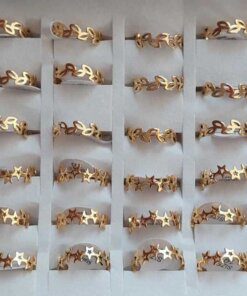ANILLOS DE ACERO DORADO ESPIGA Y ESTRELLAS X 36 UNIDADES SURTIDOS EN MEDIDAS. (MEDIDAS DEL 16 AL 20)