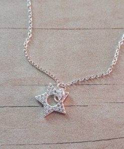 COLGANTE DE ACERO BLANCO ESLABÓN ESPEJITO 0.4 CON DIJE ESTRELLA CALADA CON MICROPAVE. LARGO 45 CM.