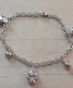 PULSERA DE ACERO ESLABÓN TIFFANY CON BOLITAS Y DIJES DE ANGELITOS. LARGO 19 CM