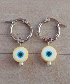 ARO DE ACERO ARGOLLA 14 MM CON DIJE OJO TURCO AMARILLO COLGANTE.