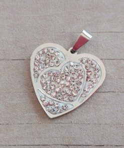 DIJE DE ACERO CORAZONES CON STRASS BLANCO. 30 MM
