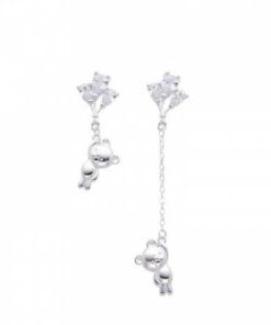 ARO PLATA ZIRCON CON CADENA Y OSO COLGANTE. PESO APROX 2.89 GRS.