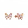 ARO PLATA BAÑADA EN ORO ROSÉ MARIPOSA C/ZIRCONES MULTICOLOR. PESO APROX 0.98 GR.