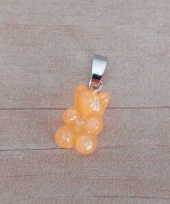 DIJE DE ACERO OSITO GUMMY DE ACRÍLICO NARANJA. TAMAÑO 17 MM