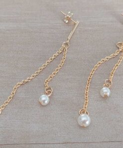 ARO DE ACERO DORADO BARRA RÍGIDA CON CADENA Y PERLAS , LARGO TOTAL 82 MM