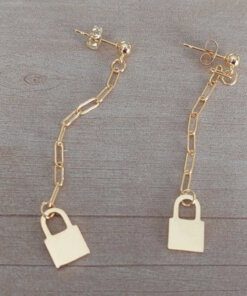 ARO DE ACERO DORADO BOLITA CON CADENA Y CANDADO, LARGO TOTAL 62 MM