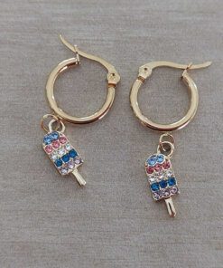 ARO DE ACERO DORADO ARGOLLA 14 MM CON HELADO C/STRASS MULTICOLOR PASTEL