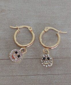 ARO DE ACERO DORADO ARGOLLA 14 MM CON SMILE C/STRASS BLANCO