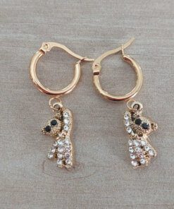 ARO DE ACERO DORADO ARGOLLA 14 MM CON OSITO GUMMY C/STRASS BLANCO