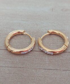 ARO DE ACERO DORADO ARGOLLA 15 MM CON BISAGRA Y FRENTE DE STRASS BLANCO