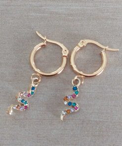 ARO DE ACERO DORADO ARGOLLA 14 MM CON VÍBORA C/STRASS MULTICOLOR