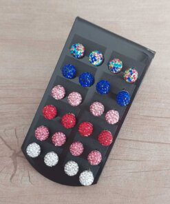BLISTER DE AROS DE ACERO BOLA DE FUEGO 8 MM X 12 PARES COLORES SURTIDOS. CALIDAD PREMIUM