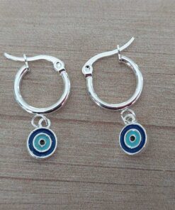 ARO DE ACERO BLANCO ARGOLLA 15 MM CON DIJE OJITO ESMALTADO COLGANTE. LARGO TOTAL 31 MM