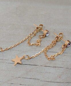 ARO DE ACERO DORADO SUSANITO CON STRASS BLANCO CON CADENA UNIDA A FRU FRU Y ESTRELLA COLGANTE