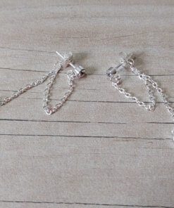 ARO DE ACERO BLANCO SUSANITO CON STRASS BLANCO Y CADENA COLGANTE UNIDA A FRU FRU Y LUNA COLGANTE