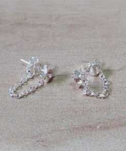 ARO DE ACERO BLANCO ESTRELLA CON ESPESOR PASANTE CON STRASS BLANCO Y CADENA COLGANTE UNIDA A FRU FRU
