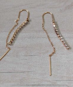 ARO DE ACERO DORADO ALFILER PASANTE CON CADENA Y TIRA DE STRASS BLANCO. LARGO TOTAL 65 MM