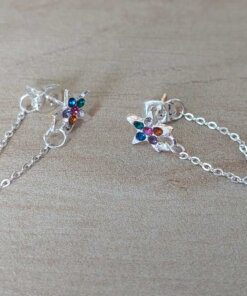 ARO DE ACERO BLANCO ESTRELLA PASANTE CON STRASS MULTICOLOR Y CADENA COLGANTE UNIDA A FRU FRU