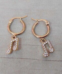 ARO DE ACERO DORADO ARGOLLA 14 MM CON NOTA MUSICAL C/STRASS BLANCO