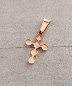 DIJE DE ACERO DORADO CRUZ CON CÍRCULOS. 12 X 15 MM